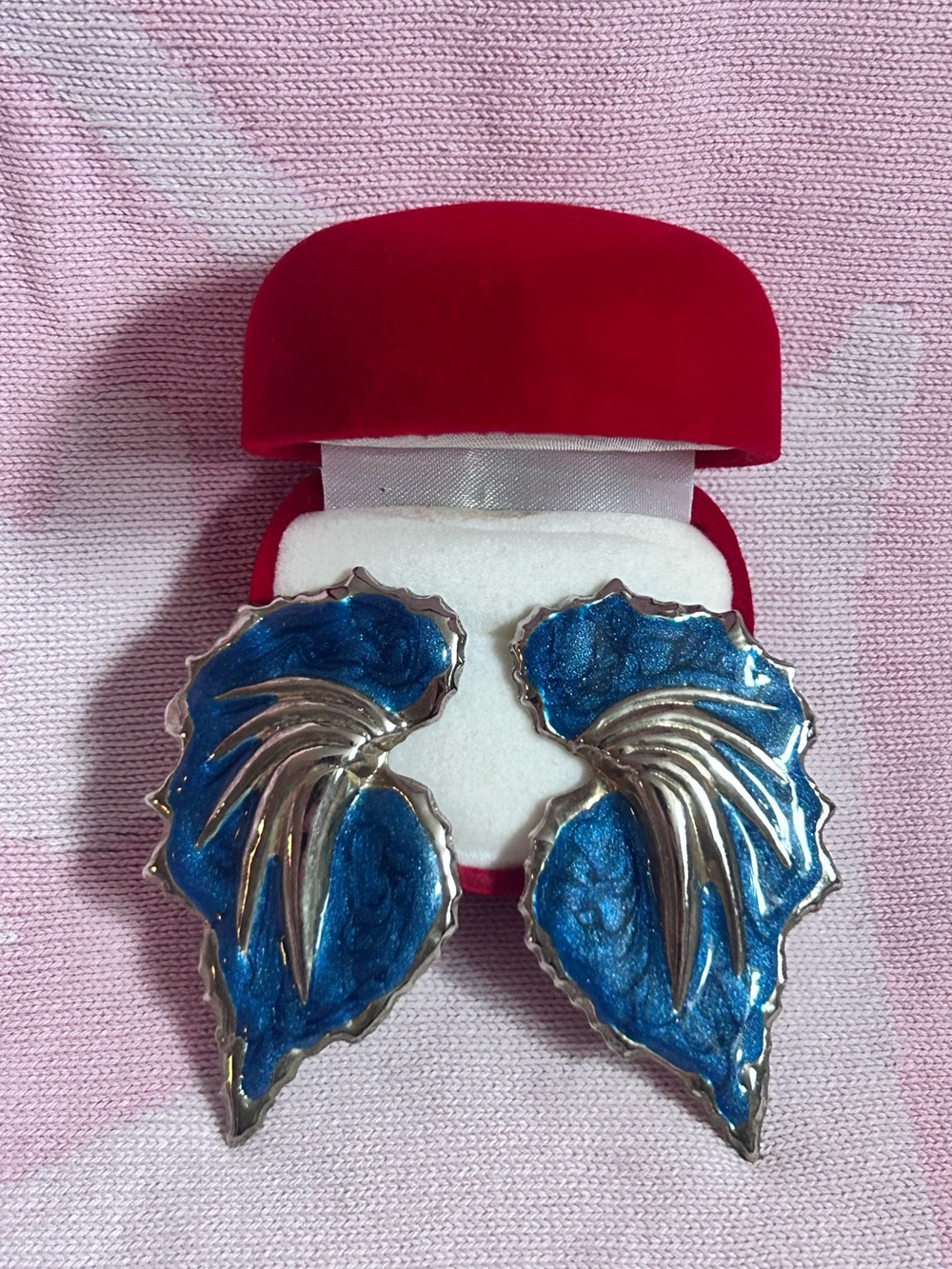 Vintage Antique Gorgeous Blue Shimmery Angel Wing Earrings - Gothic / Whimsical